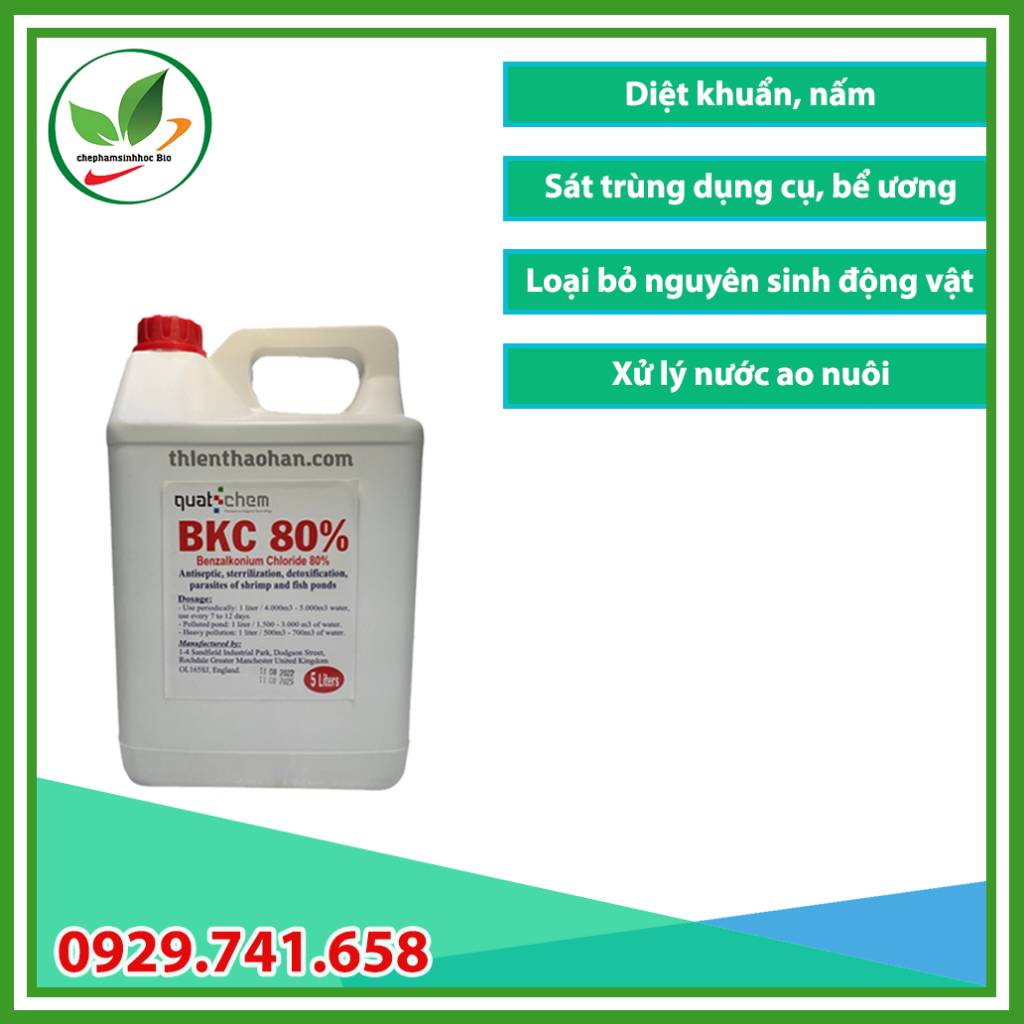 BKC 80%. Sản phẩm xử lý nước ao nuôi cá. Can 5l