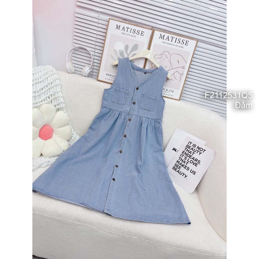 Đầm jean kiểu nút có túi cổ tim sát nách hàng đẹp!  | TOMBI SHOP