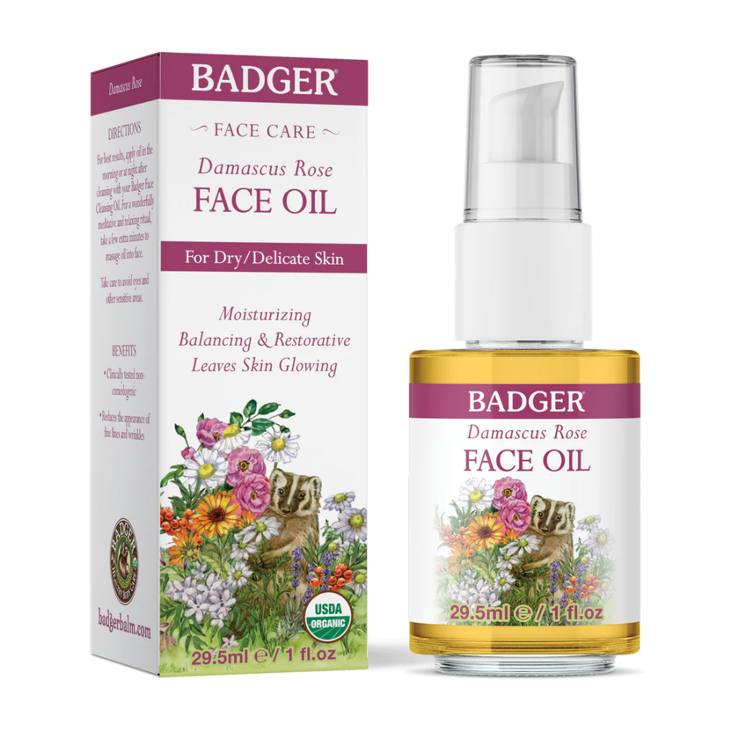 Dầu dưỡng da hữu cơ hoa hồng BADGER Rose organic face oil serum chăm sóc cho da khô lão hóa nếp nhăn  - 29.5ML