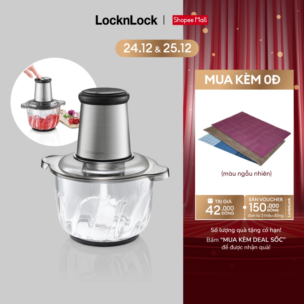 Máy xay thịt Lock&Lock Meat Chopper 2.4L Màu bạc EJM186SLV