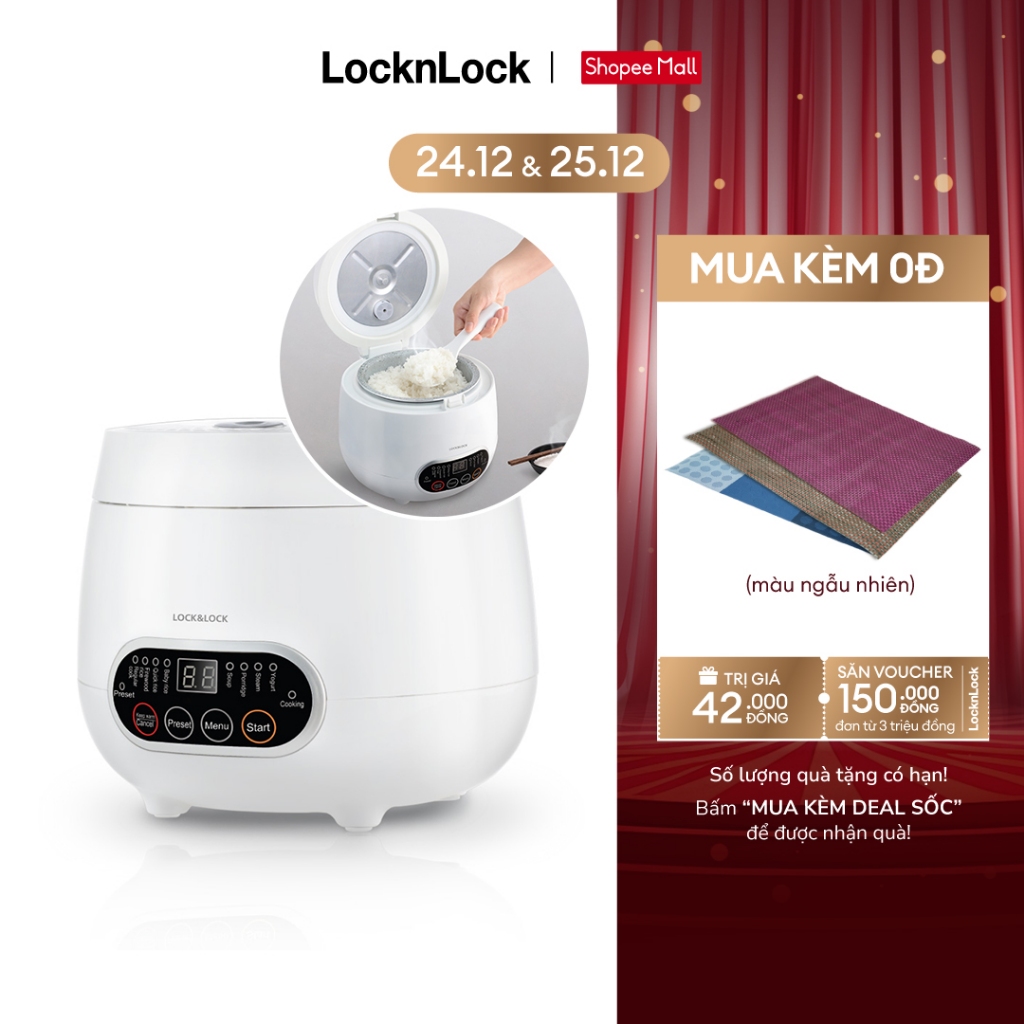 Nồi cơm điện kỹ thuật số Lock&Lock Digital Rice Cooker 0.8L Màu trắng EJR326WHT