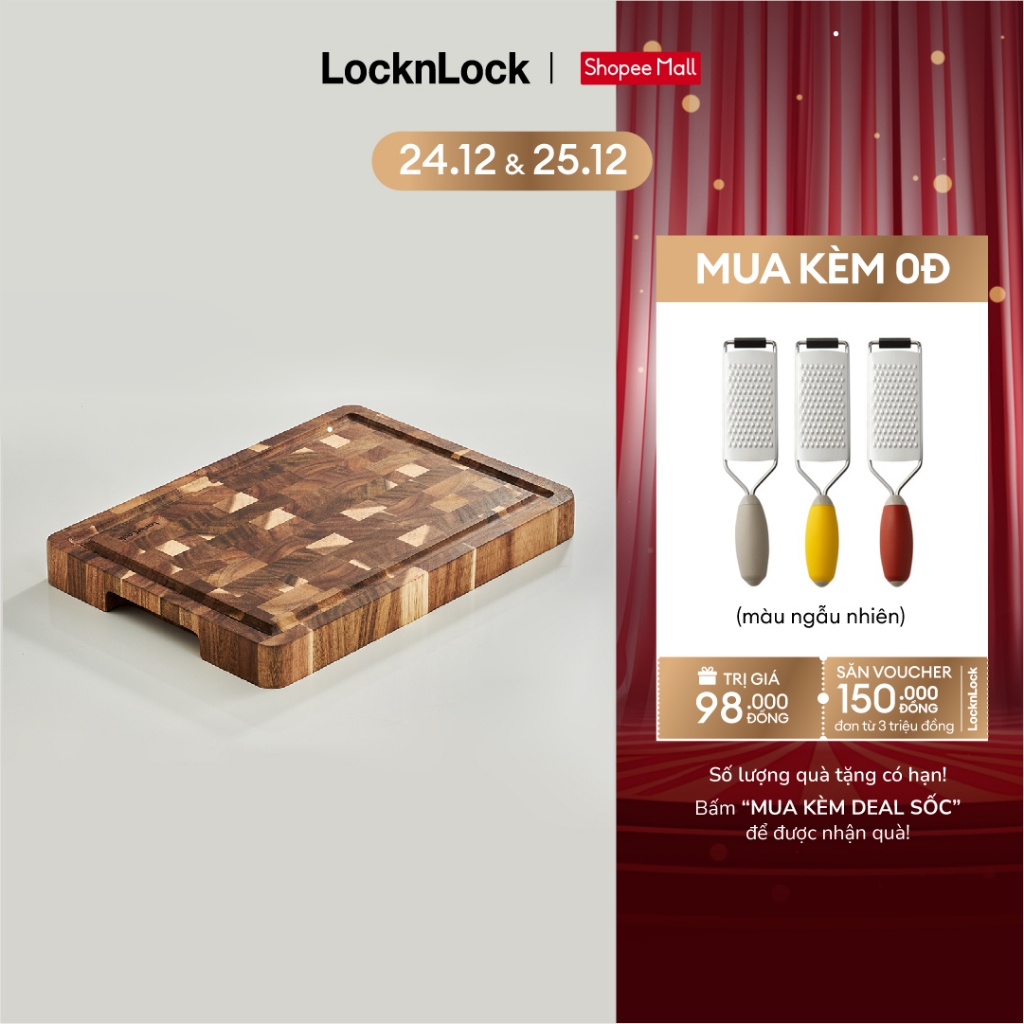 Thớt gỗ tràm Lock&Lock Acacia wooden cutting board màu gỗ tự nhiên 365x260x230mm 1.9kg CKD076