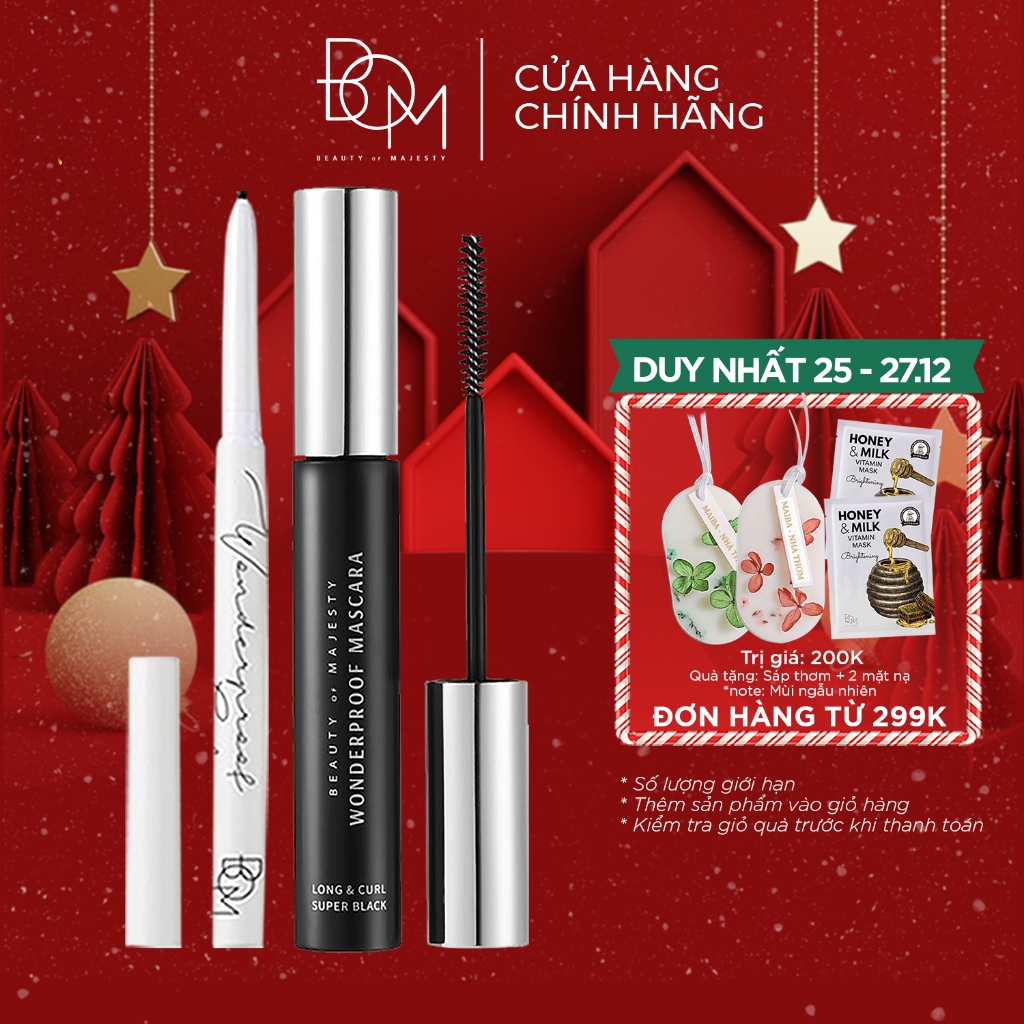 Bộ đôi BOM Chì Kẻ Mắt Siêu Mảnh Wonderproof Gel Slim Eyeliner 0,1G Dày Mi & Cong Tự Nhiên và Mascara 8g