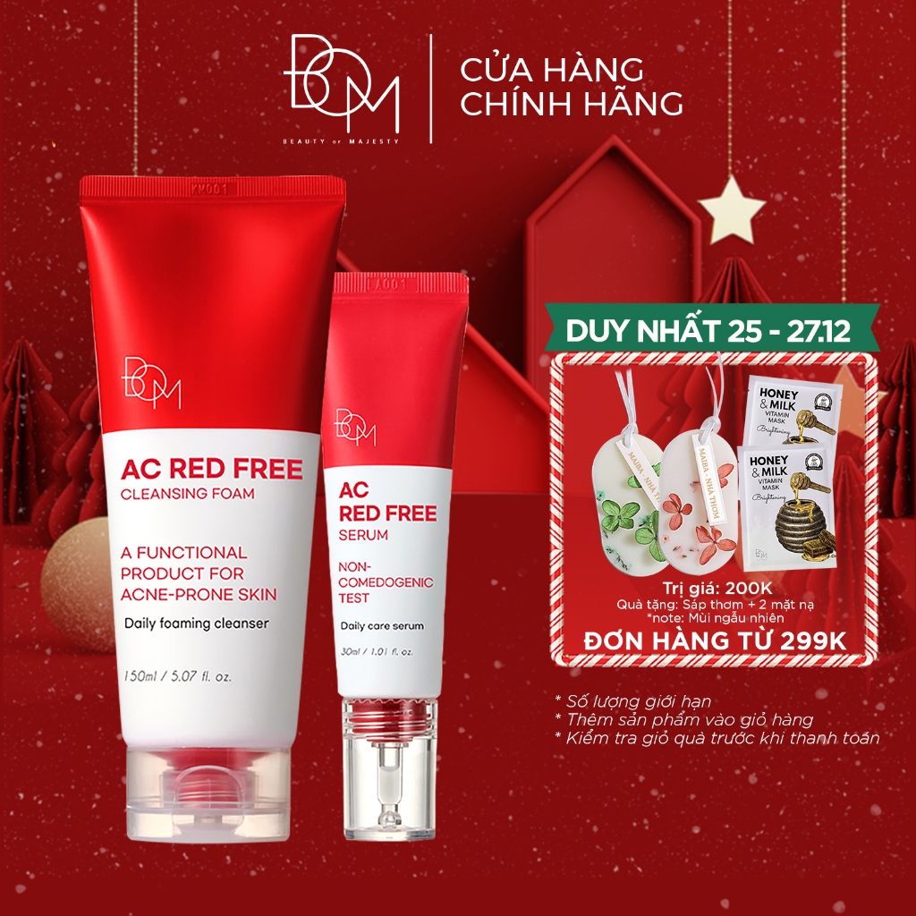 Bộ đôi làm sạch và chăm sóc da mụn sữa rửa mặt và tinh chất Bom Acne