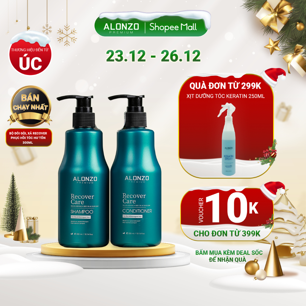 Combo dầu gội, dầu xả phục hồi tóc hư tổn, chăm sóc tóc khỏe từ gốc, chống gãy rụng ALONZO Premium Recover Care - 300ml