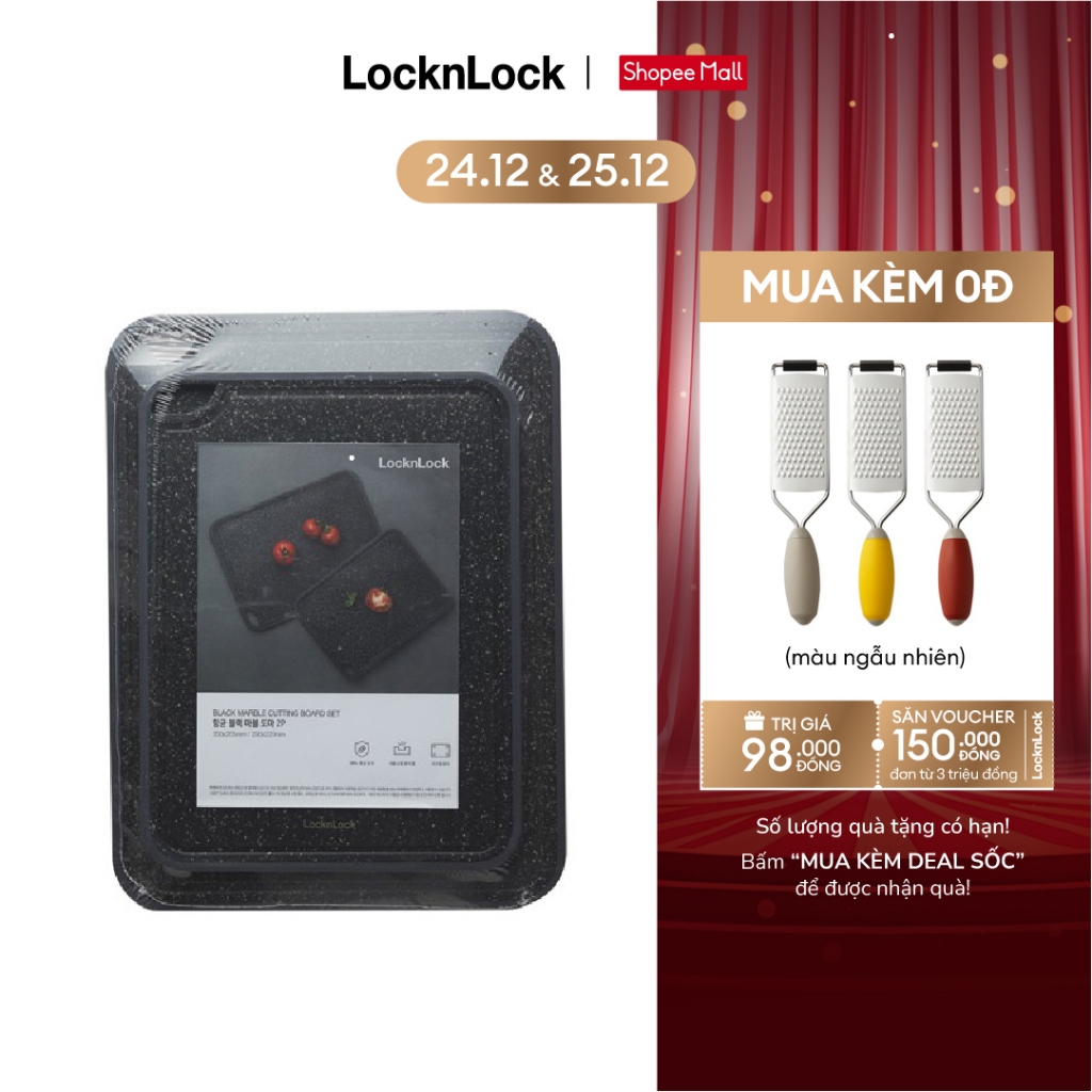 Bộ 2 thớt nhựa Edge Marble Anti bacterial Lock&Lock màu đen CKD009S2