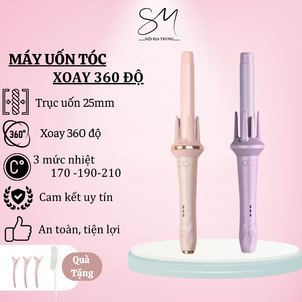 Máy Uốn Tóc Xoăn Tự Động Xoay 360 Độ Phủ Lớp Gốm Xứ Cao Cấp Không Gây Xơ Tóc, Giúp Tóc Có Độ Xoăn Tự Nhiên