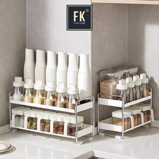 Kệ đựng gia vị nhà bếp sang trọng, giá để hũ gia vị 2 tầng màu trắng sang trọng