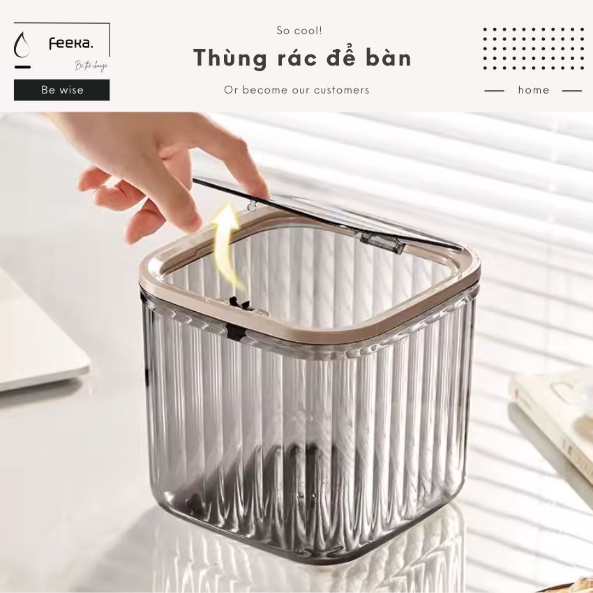 Thùng rác mini để bàn hoặc ô tô FEEKA cute có quai xách, sọt rác mini nhựa dễ thương để phòng ngủ