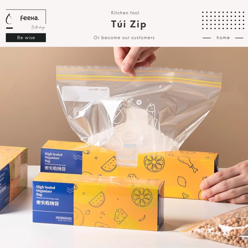 Túi zip đựng thực phẩm trong suốt có khóa đôi, túi díp bọc thực phẩm có khóa bám kín
