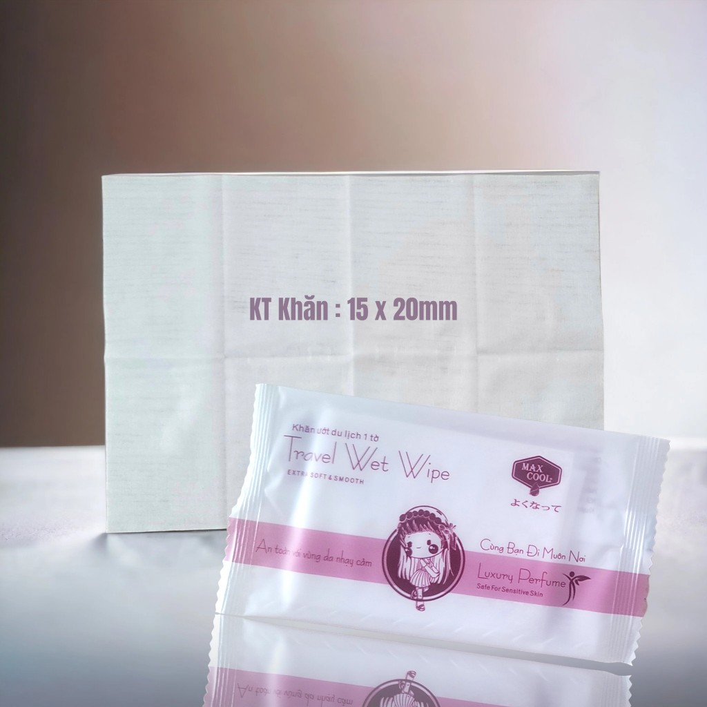 20 Khăn ướt du lịch 1 tờ Max Cool - Khăn Travel Wet Wipe 15x20cm mini tiện dụng an toàn cho da nhạy cảm