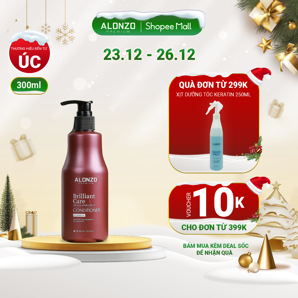 Dầu xả cho tóc nhuộm, phục hồi hư tổn, tái tạo tóc khô xơ, chiết xuất Oliu, mật ong ALONZO Brilliant Care - 300ml