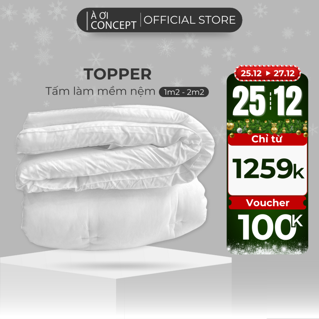 Topper gòn dày 5cm/10cm đủ size Lông vũ Microfiber À Ơi Concept vải bọc 100% cotton cao cấp Hàn Quốc