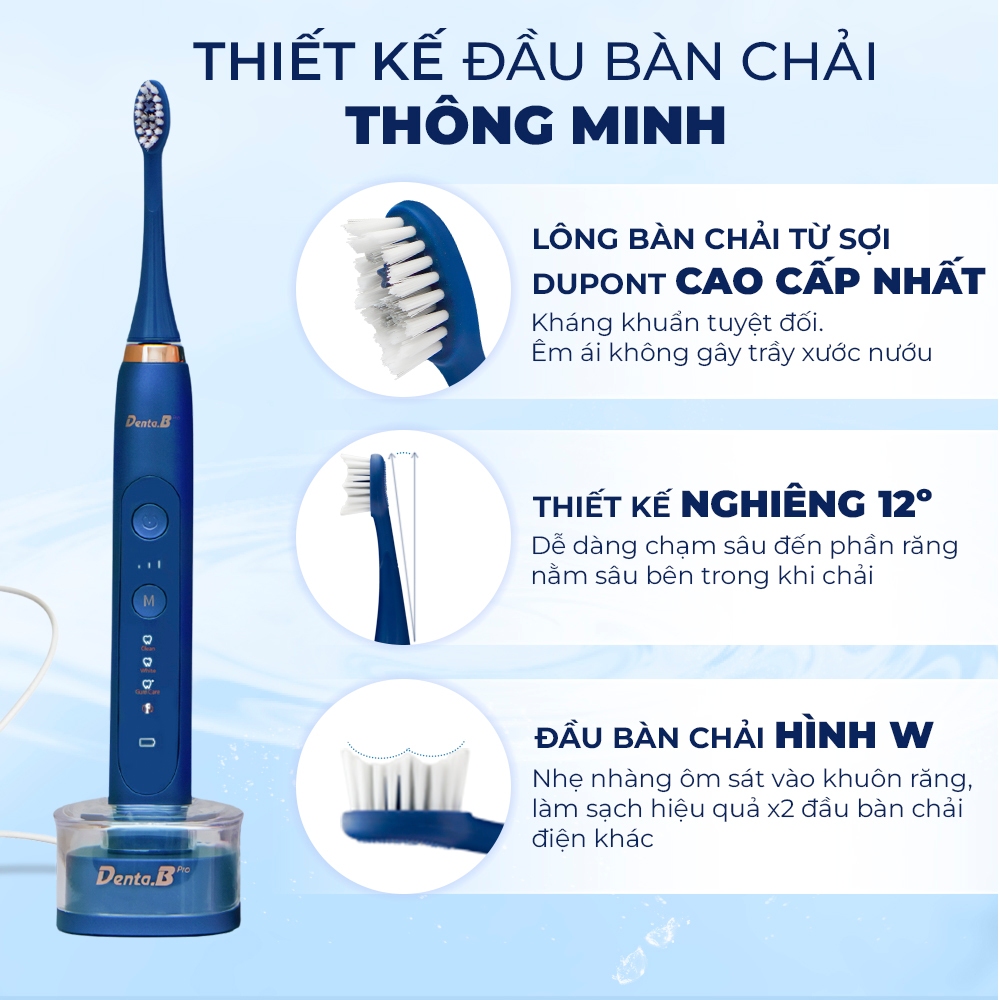 Bàn chải điện Denta.B Pro 9 Cấp Độ chuẩn châu Âu đánh răng sạch sâu êm nướu bảo hành 15 tháng
