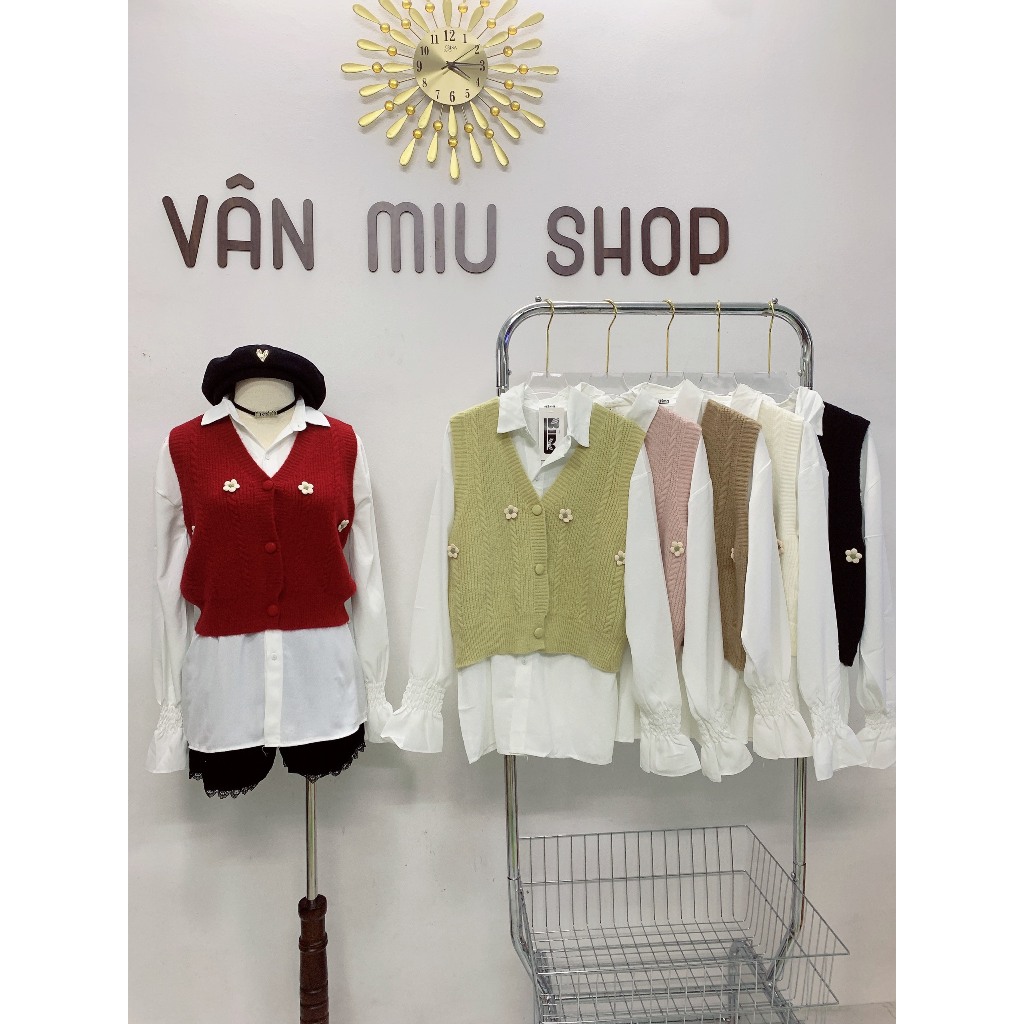 Shynstores Áo len gile cho nữ phối hoa cúc bộc vải len mỏng nhiều màu