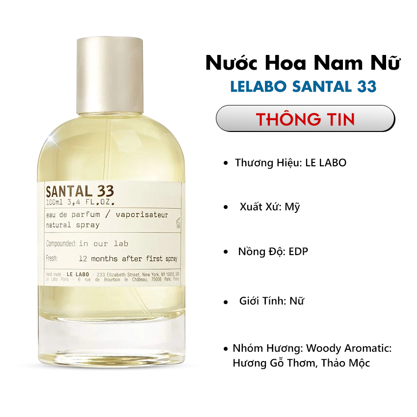 Nước Hoa Unisex Le Labo Santal 33 EDP, Nước Hoa Chiết Chính Hãng