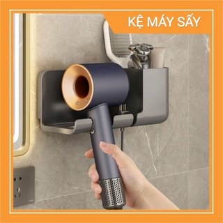 Kệ dán tường treo máy sấy tóc có ngăn đựng đồ