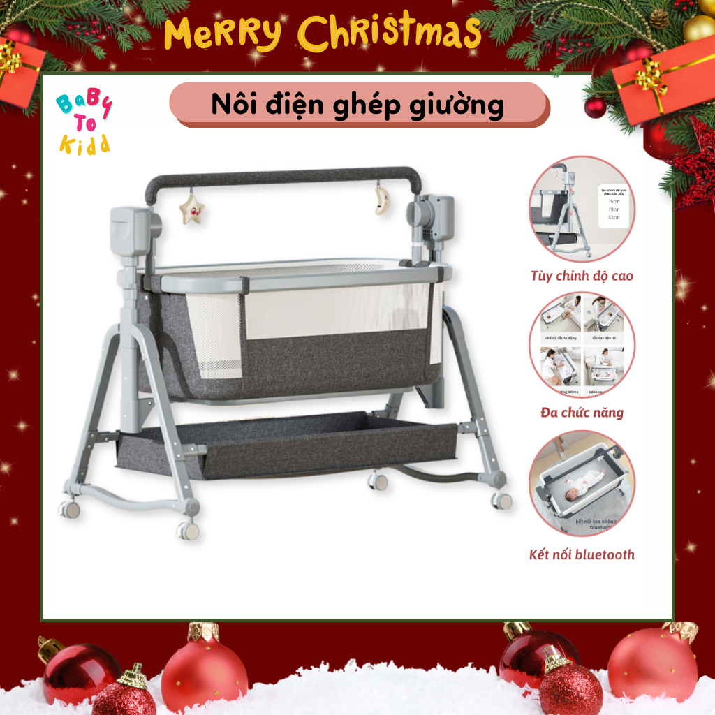 Nôi điện cho bé cao cấp tùy chỉnh độ cao chống trào ngược, nôi ghép giường bố mẹ kết nối bluetooth có nhạc MK058
