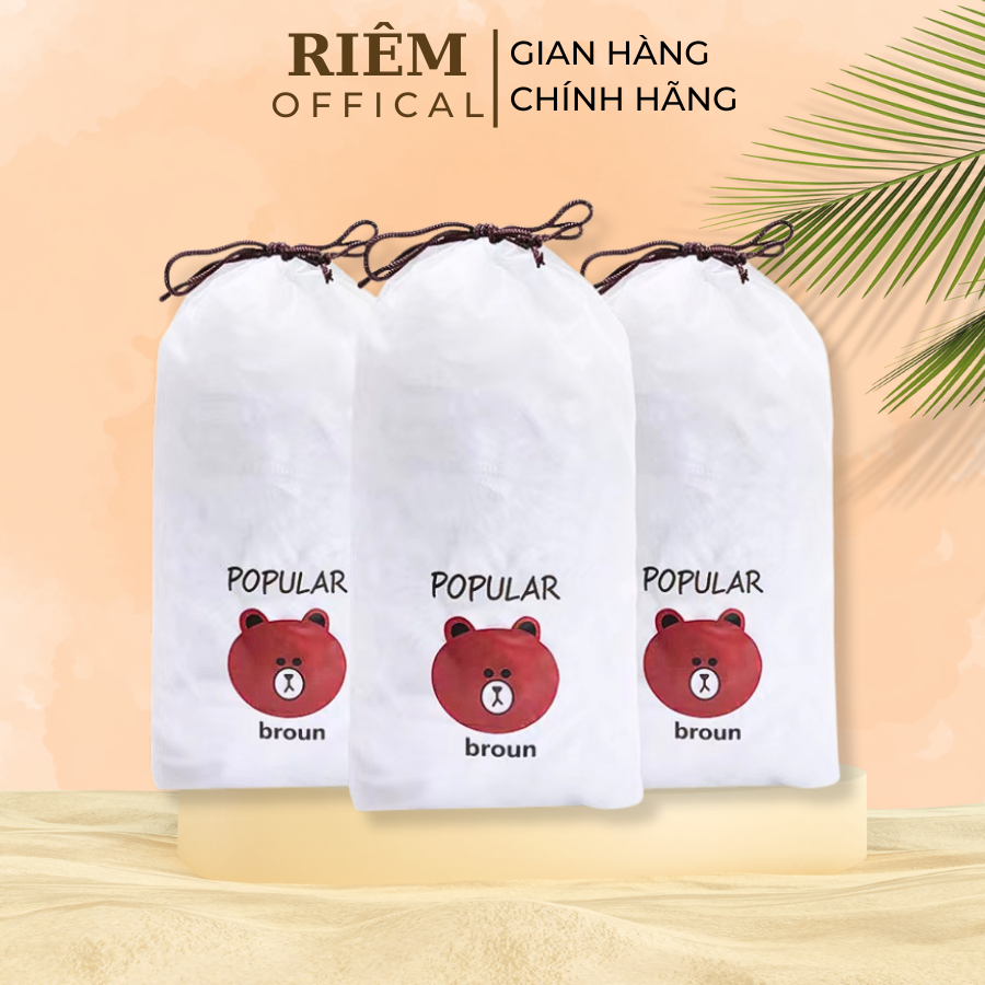 Màng Bọc Thực Phẩm Co Giãn Siêu Dai Có Chun Hình Gấu Set 100 chiếc Tiện Lợi RIEM