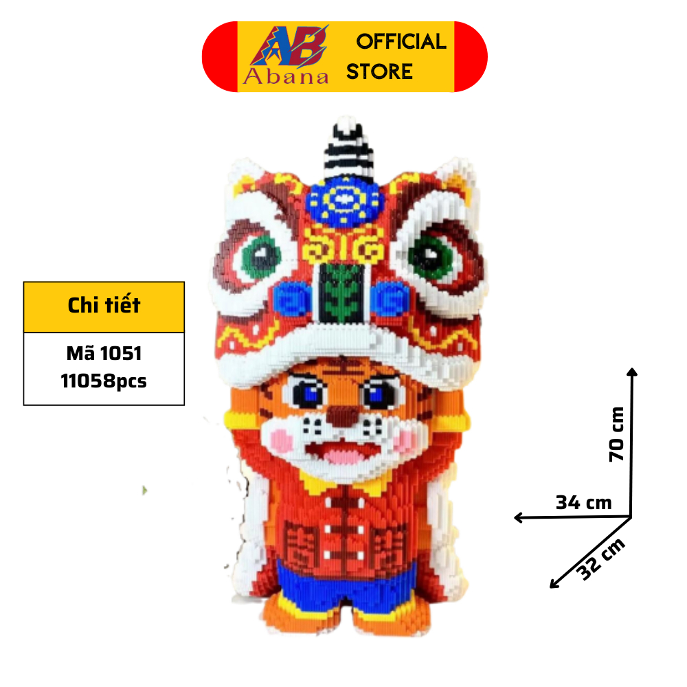 Bộ Xếp Hình Hổ Lân 70CM, LEGO DORAEMON Lân 68CM, Panda Lân Abana, Lắp Ghép Dễ Dàng, Có Kèm Hướng Dẫn, Tặng Kèm Búa Đèn