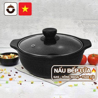 Nồi đất kho cá 0.7 - 1.2 Lít NodaCook Bát Tràng (Nắp thủy tinh) | Dùng bếp gas - Bếp than củi - Bếp hồng ngoại