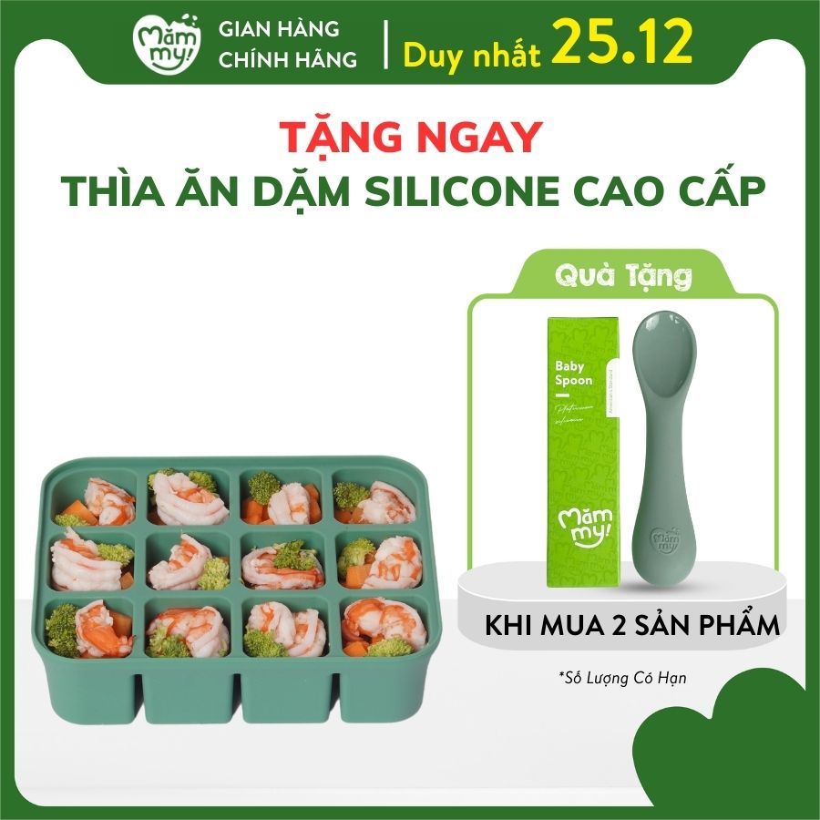 Khuôn trữ đông thực phẩm 12 ô Mămmy Silicone Baby Cube có nắp đậy tiện lợi, dễ lấy thức ăn cho bé