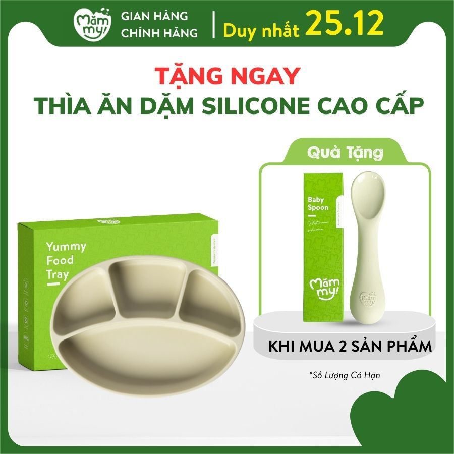Khay ăn dặm silicon 4 ngăn Mămmy cao cấp Yummy Food Tray với đế hít chắc chắn, kháng khuẩn, chống mốc dành riêng cho bé