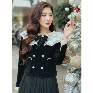 Áo Nhung Thiết Kế MAY CH130 Chất Liệu Nhung Thêu Đính Cúc Ngọc Tặng Tag - Áo Nhung Thiết Kế Chuẩn MAY