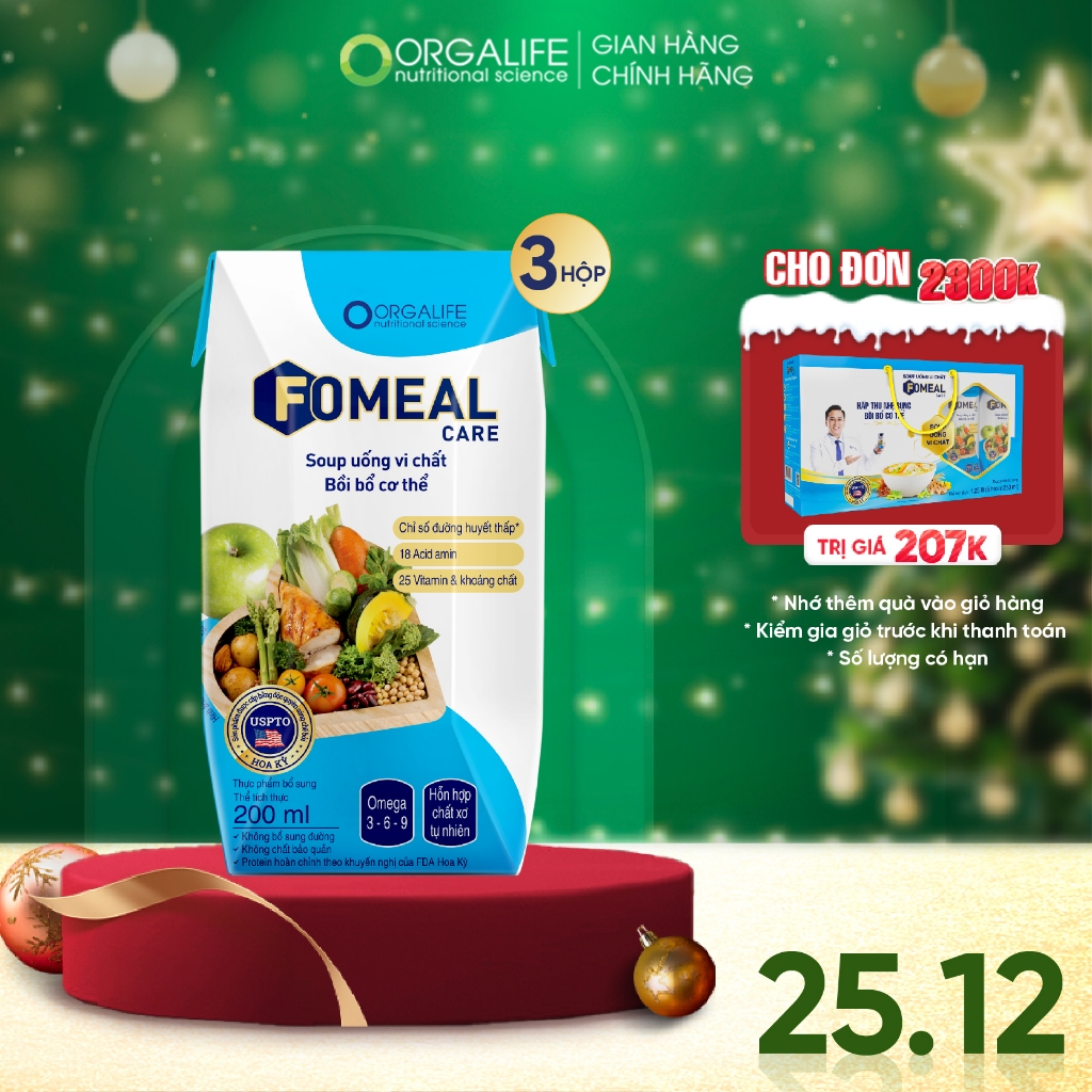 Lốc 3 hộp Soup uống vi chất Fomeal Care 200ml/hộp - Thay thế bữa ăn, dễ hấp thu, ổn định đường huyết, tăng sức đề kháng