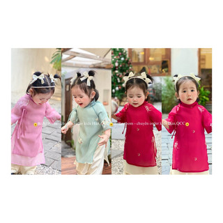 Áo dài tơ mềm cho bé nữ họa tiết hoa - Áo dài cho bé đón tết