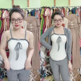 Sét 3 món thun xốp kèm áo khoác.áo có mút ngực mặc thoải mái.xs05
