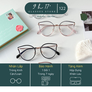  Gọng kính cánh tiên nữ mặt nhỏ cắt được độ cận cao màu hồng omber xanh mint  trắng trong  đen bạc Mã 122.9h17 