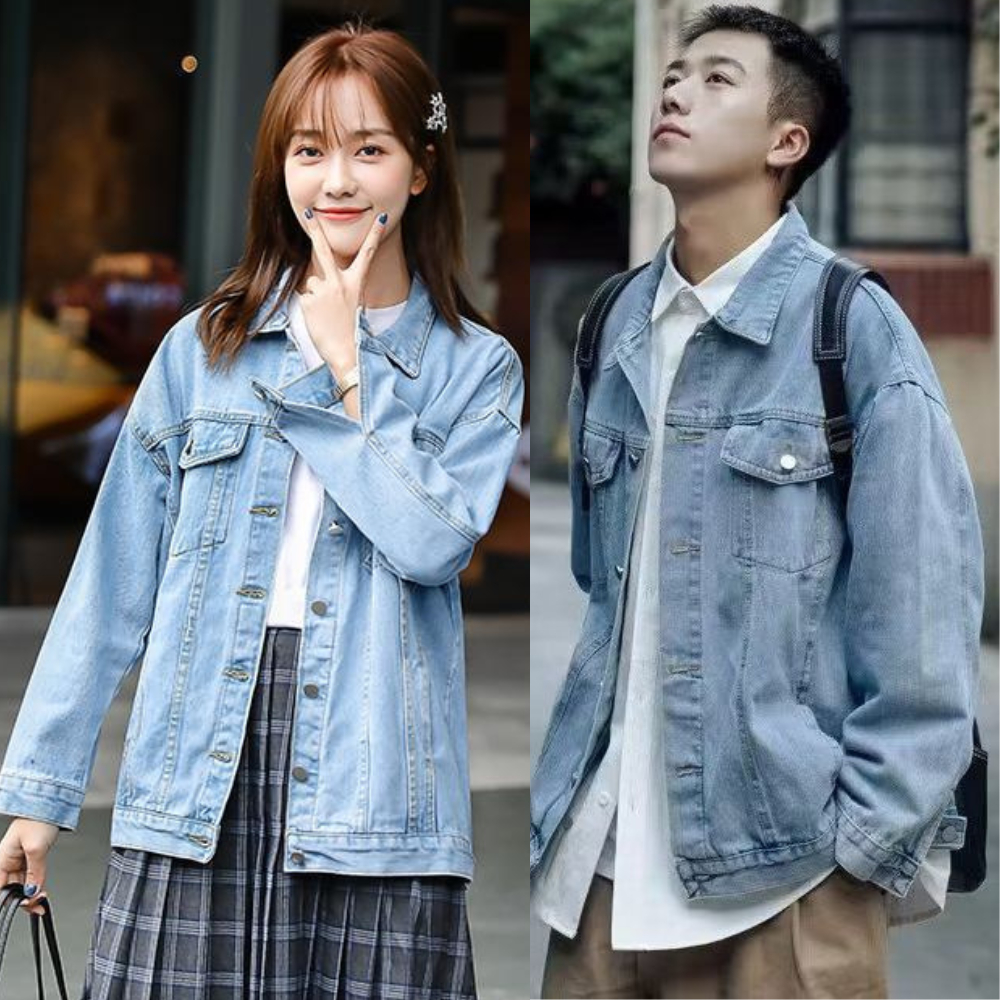 Áo Khoác jean nam nữ Form Rộng Unisex MIAA Màu Xanh Đen size SML , áo khoác bò nam nữ chất jean dày dặn
