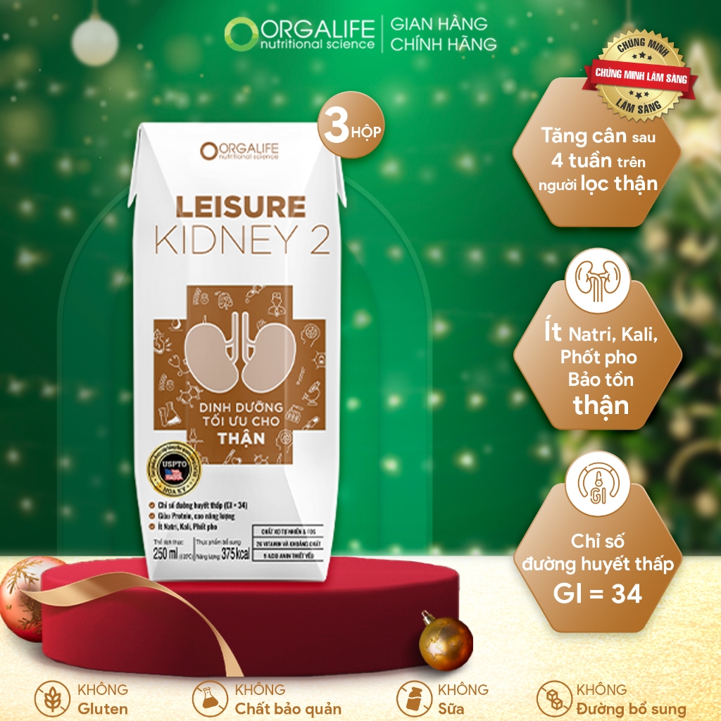 Soup uống Leisure Kidney 2 dinh dưỡng người bệnh thận giàu protein, cao năng lượng, dễ hấp thu 3 hộp (250ml/hộp)