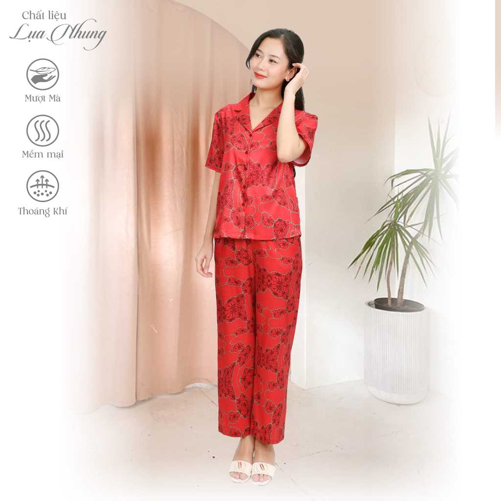 Bộ dài tay ngắn in hoa chất liệu lụa nhung cao cấp BDTN 263p 6055 PALTAL duyên dáng và quý phái
