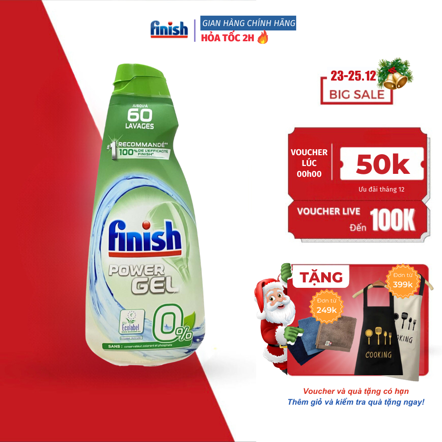 Nước rửa chén Hữu Cơ cho máy 900ml - Gel rửa chén Finish Eco 0% nhập khẩu EU, với 60% thành phần hữu cơ, an toàn, l