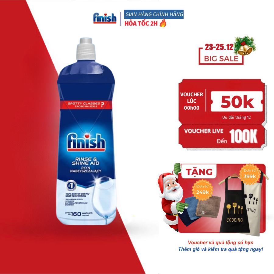 Nước làm bóng Finish 800ml - làm sáng và tăng khả năng chịu va đập của bát đĩa, hỗ trợ quá trinh sấy khô