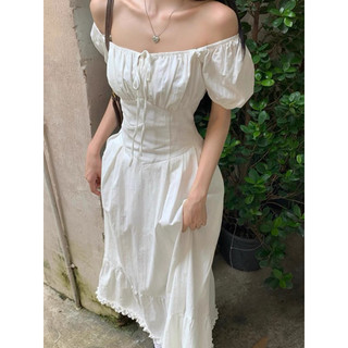 [Order]Đầm trắng chữ A dáng dài phong cách cổ điển đơn giản thời trang cho nữ