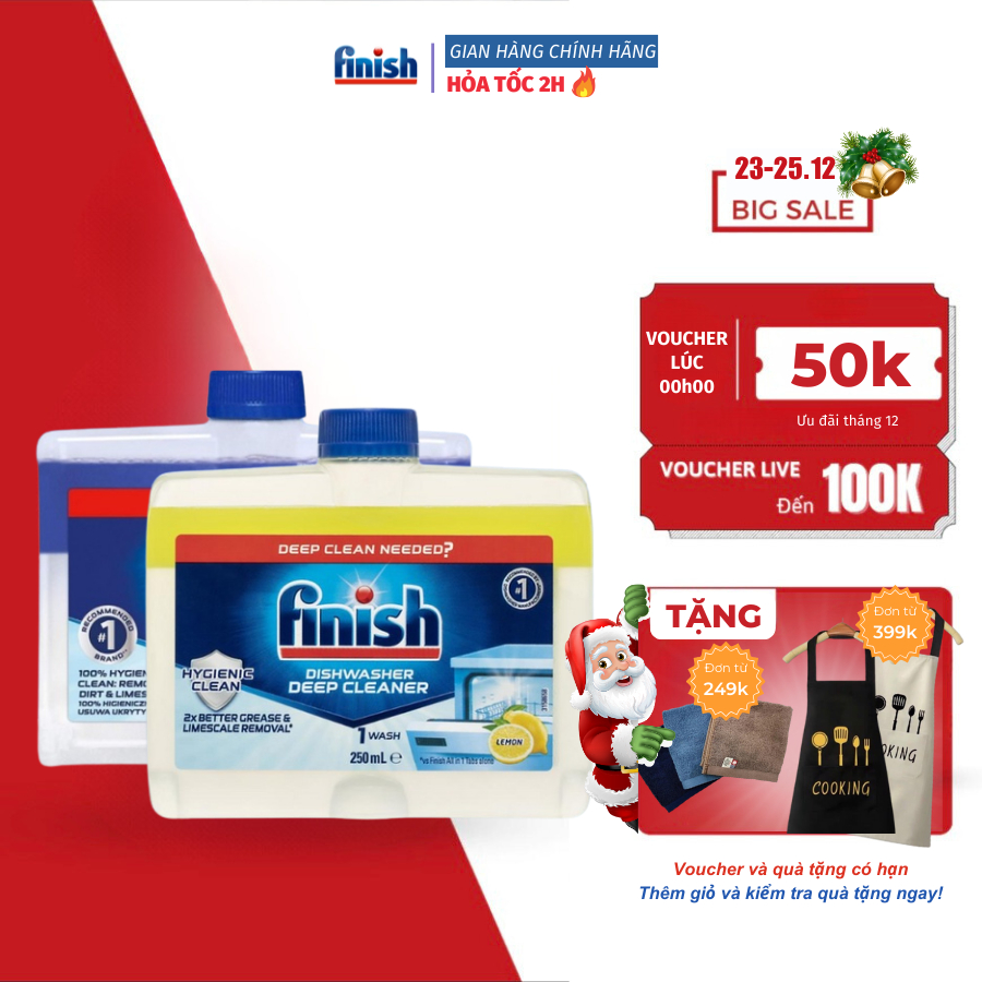 Dung dịch vệ sinh máy rửa bát Finish 250ml hương chanh, làm sạch sâu các vết dầu mỡ, sạch máy và thơm máy