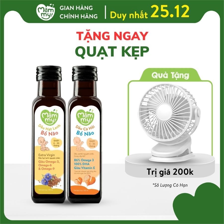 Combo 2 chai dầu cá hồi Na Uy và dầu hạt lanh hữu cơ ép lạnh Mămmy bổ não cho bé ăn dặm giàu omega 3, dha, chai 100ml