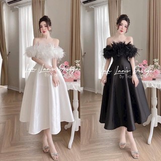[New Sales 2024] Đầm TAFTA cup ngực phối lông hoa mặc kiểu công chúa 2 màu dáng xòe thời trang