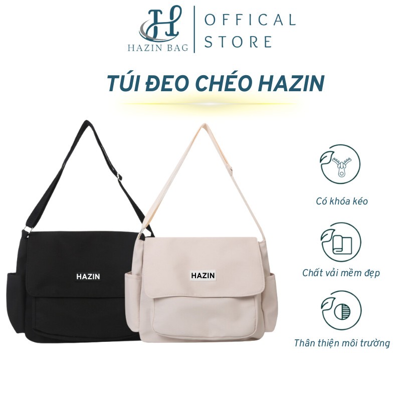 Túi đeo chéo nam nữ HAZIN vải canvas có khóa miện đeo vai thiết kế basic, phong cách unisex, kiẻu dáng chuẩn Hàn Quốc