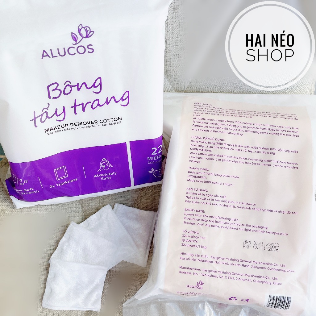  222 miếng Bông tẩy trang vuông ALUCOS Makeup Remover Cotton 