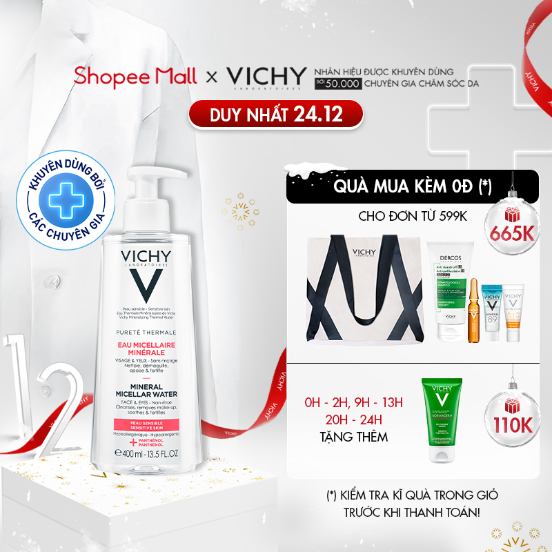 Nước tẩy trang cho da nhạy cảm Vichy Mineral Micellar Water Pureté Thermale 400ml