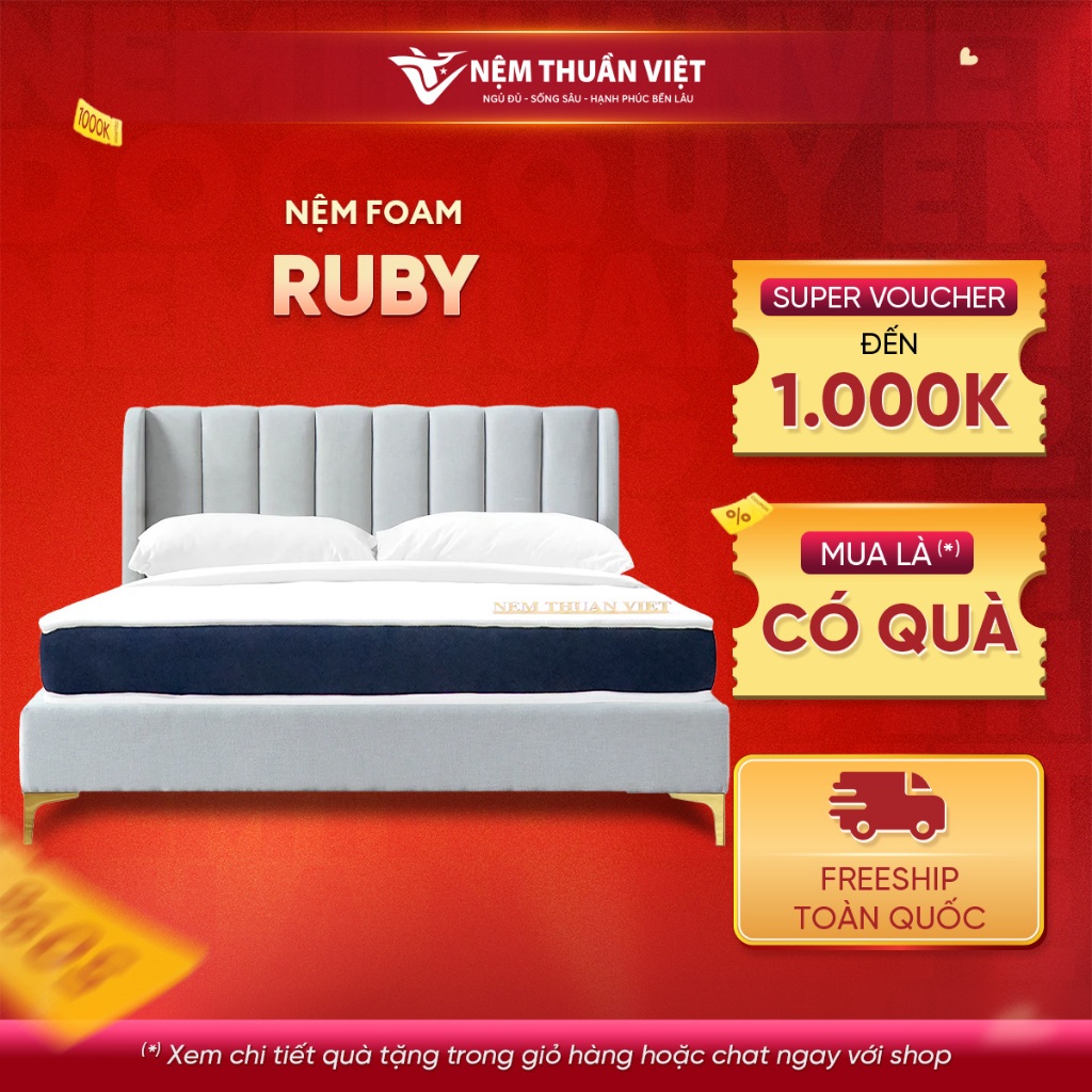 (180x200x10cm) Nệm Foam Thuần Việt Ruby Cao Cấp - Bảo Hành 7 Năm 1 Đổi 1