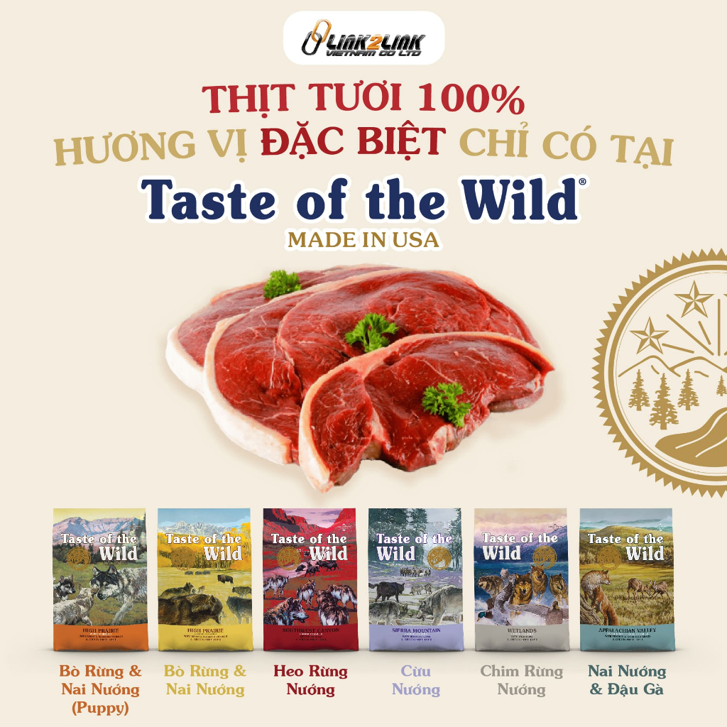 Taste Of The Wild For Dogs - Thức Ăn Hạt Cao Cấp Cho Chó Bao 2Kg - Top 1 in USA