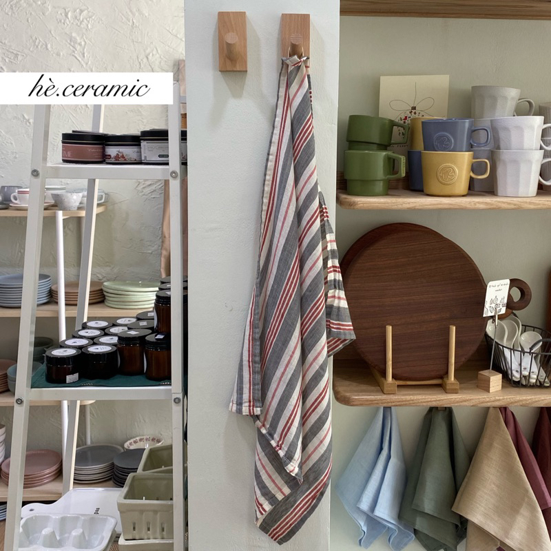 HÈ.CERAMIC / Khăn vải linen dùng trong nhà bếp, Khăn vải phong cách Âu kẻ sọc vintage. 45 x 55cm.
