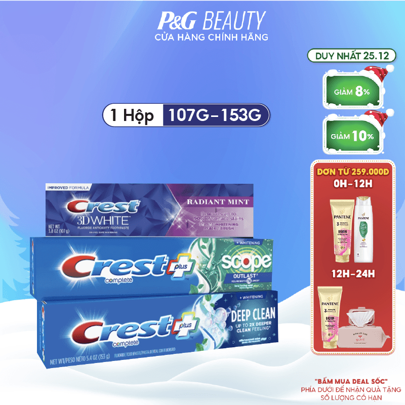 Kem Đánh trắng răng Crest 107/153g (hộp đơn/hộp đôi)