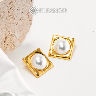 Bông tai nữ chuôi bạc 925 Eleanor Accessories hình vuông phụ kiện trang sức khuyên tai bản lớn 5130