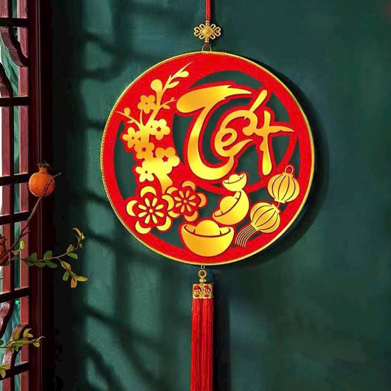 [ TẾT 2024]  Liễn treo tết chữ TẾT PHÚC LỘC THỌ treo cửa trang trí tết, khung tròn treo cửa ngày tết